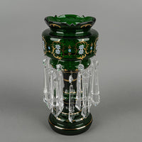 Hand Painted Enamel And Gold Green Glass Lustres Set Of 2