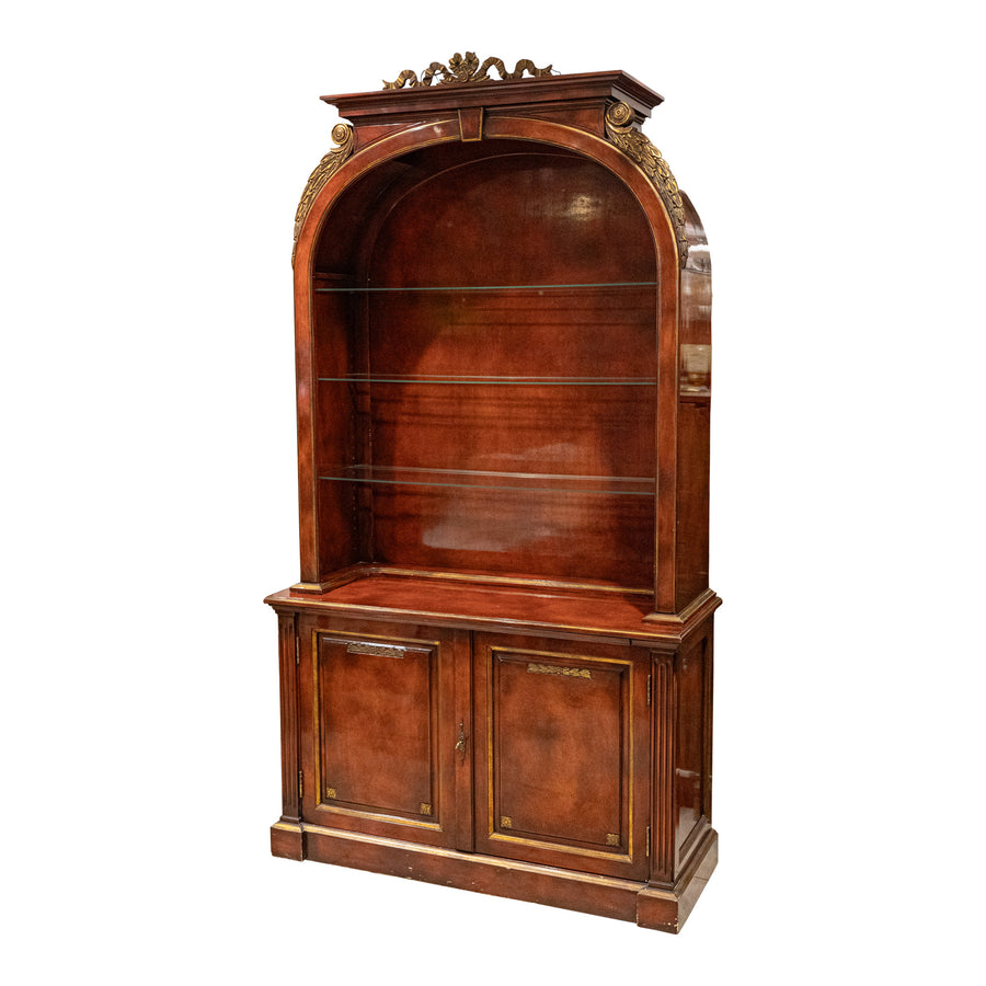 Faux Burl And Gilt Arch Top Curio