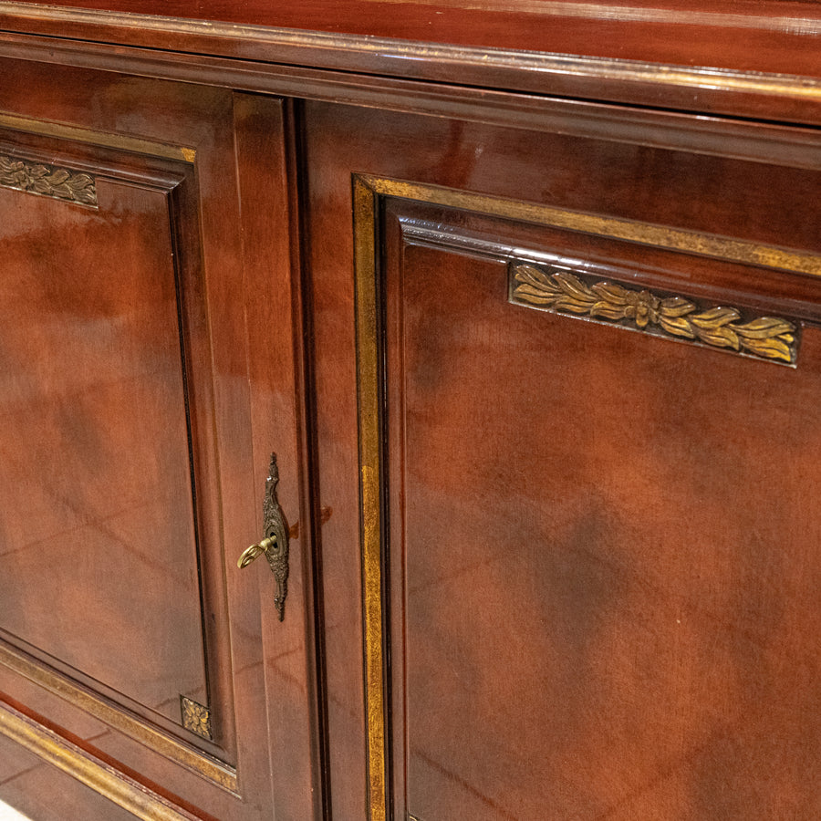 Faux Burl And Gilt Arch Top Curio
