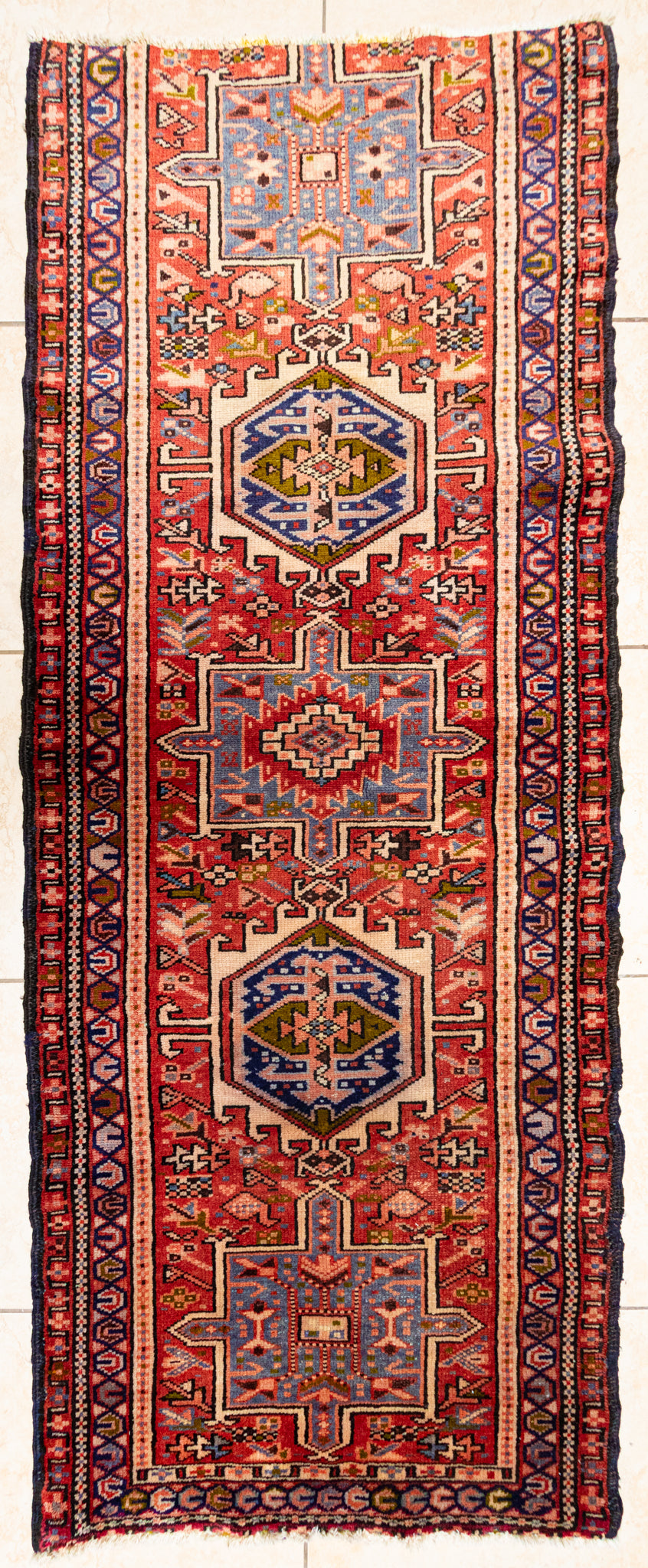Hand Knotted Wool Karajeh Persian Runner      81"x30"
