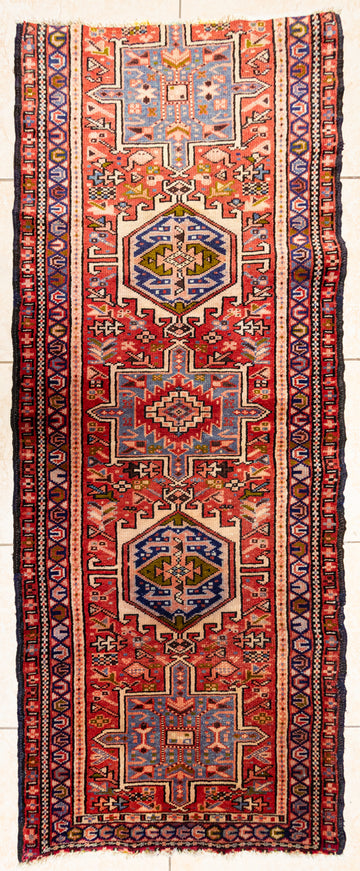 Hand Knotted Wool Karajeh Persian Runner      81"x30"