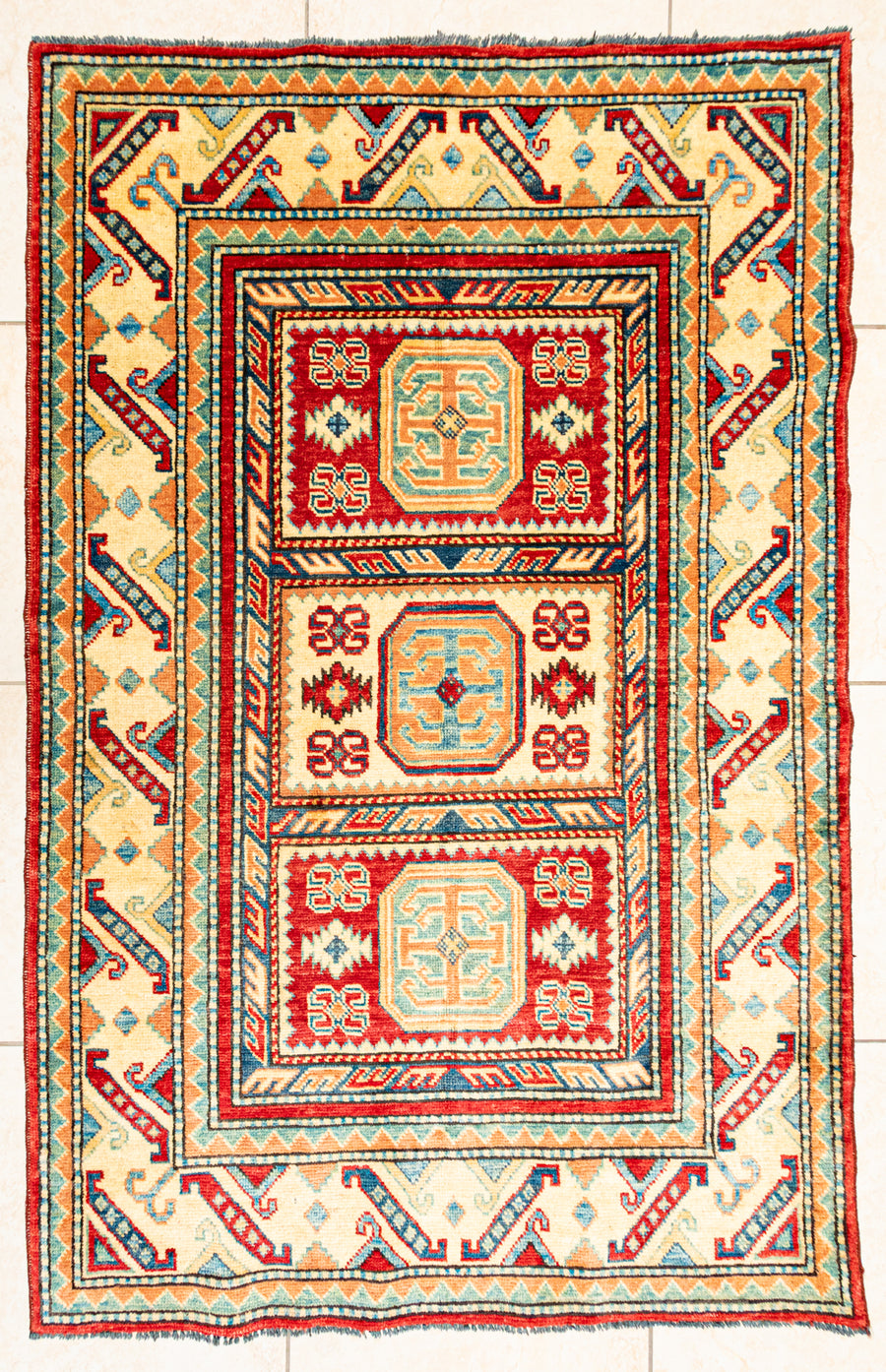 Hand Knotted Wool Caucasian Style Rug          63"x41"