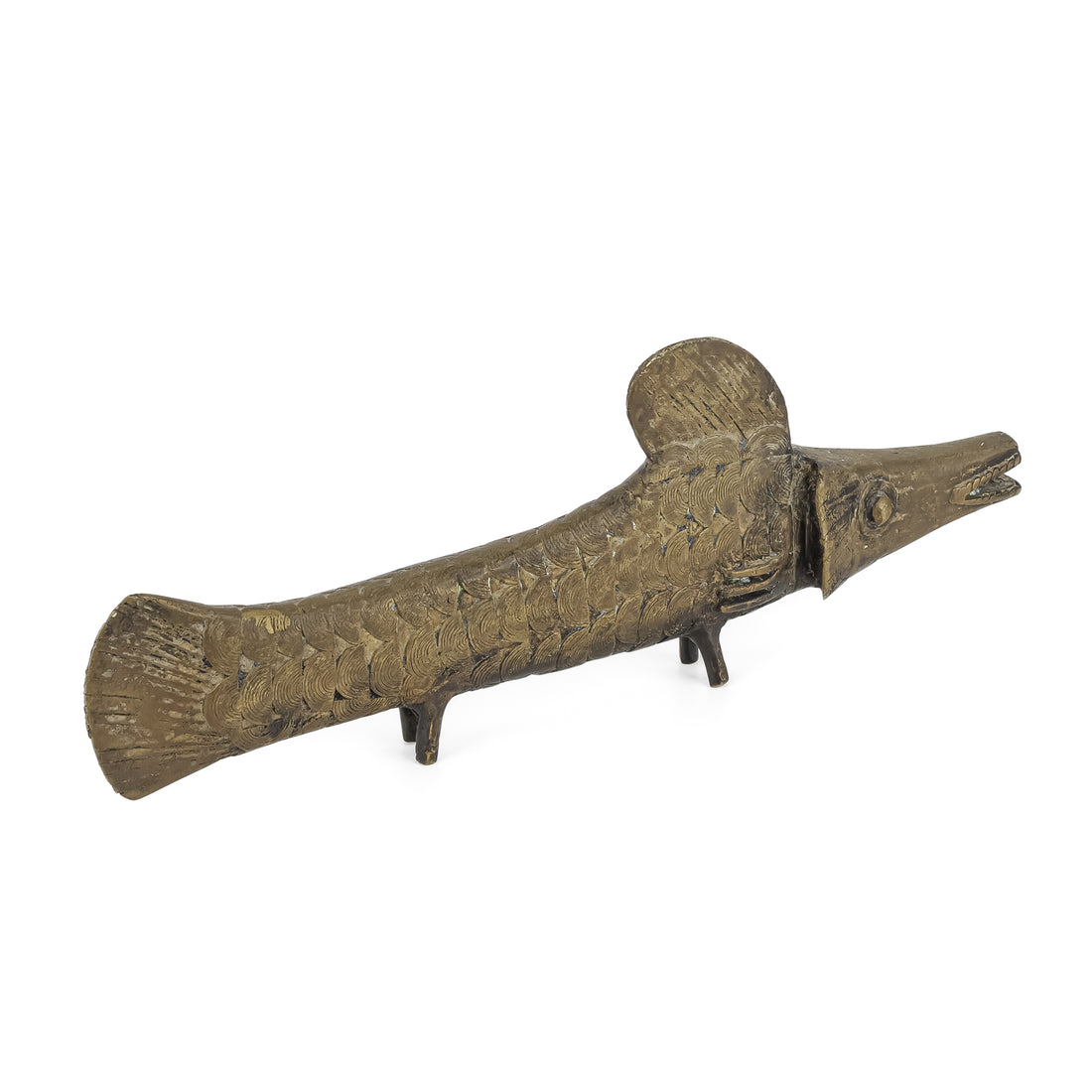 West African Style Bronze Footed Fish Sculpture