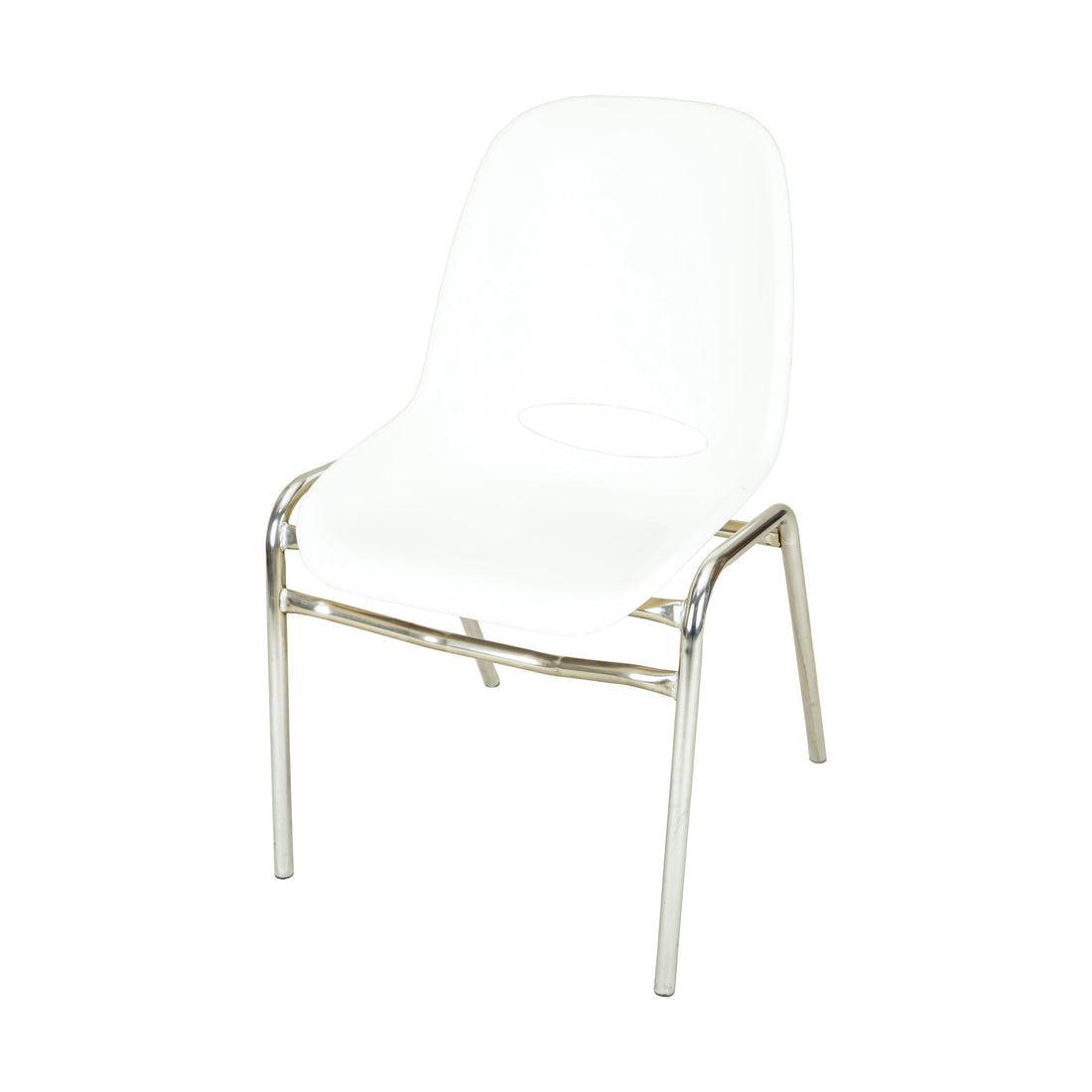 Vintage Stacking White Plastic And Chrome Chairs - Set of 4