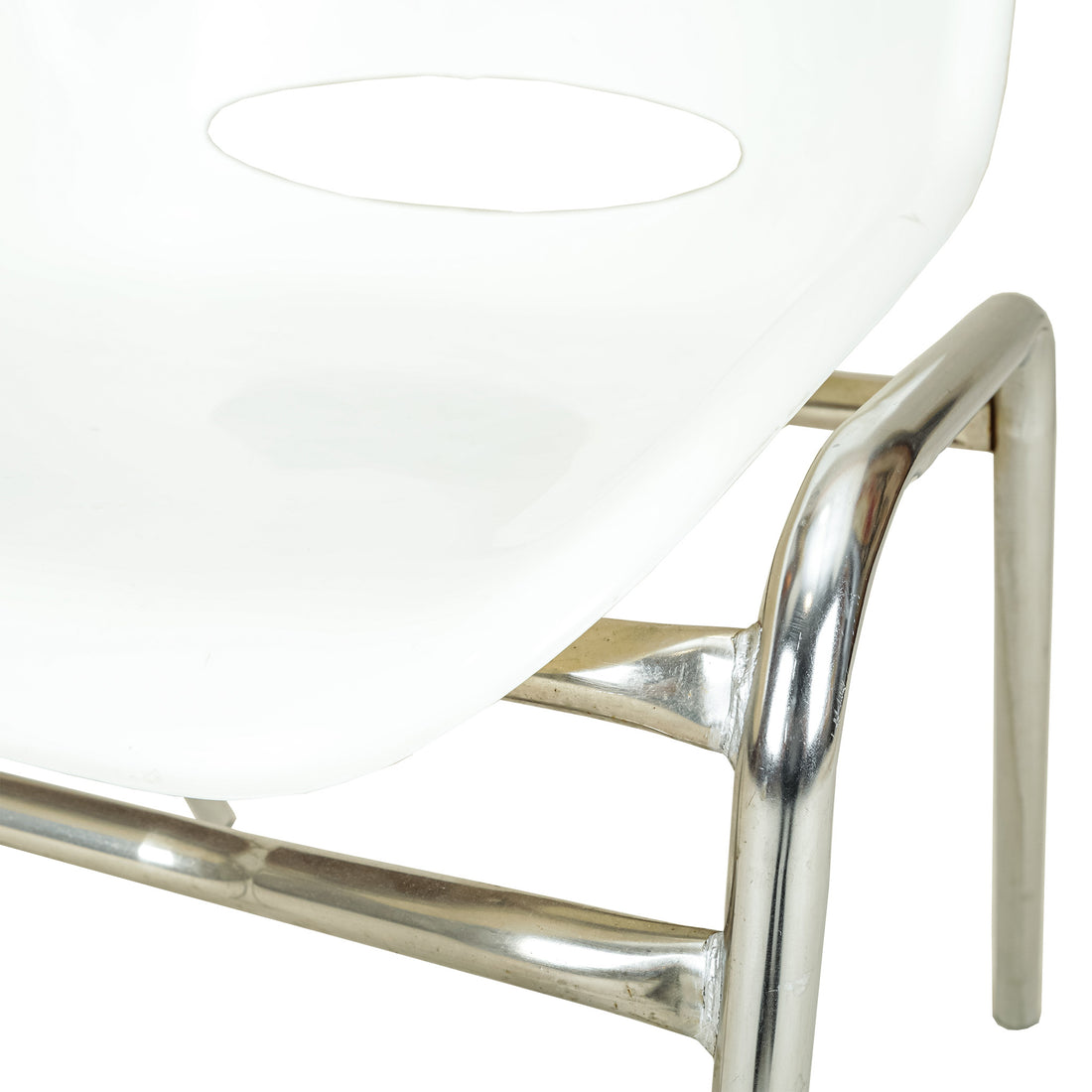 Vintage Stacking White Plastic And Chrome Chairs - Set of 4