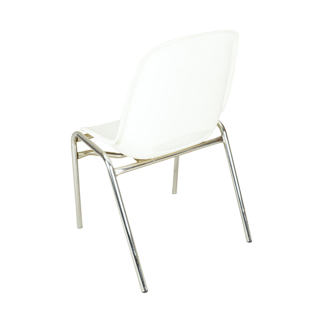 Vintage Stacking White Plastic And Chrome Chairs - Set of 4