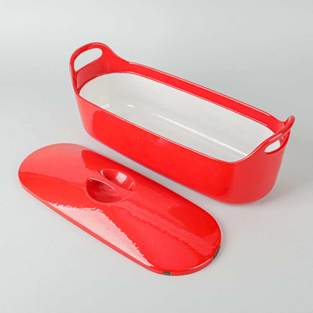 ROSENLEW Enamel Cast Iron Covered Fish Terrine Red