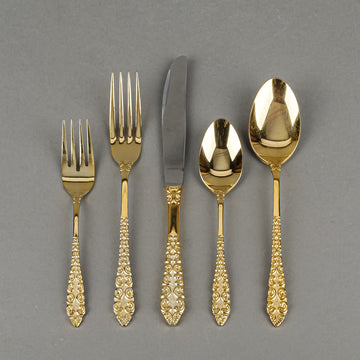 TOWLE Supreme Cutlery Golden Carino Gold Plated Flatware 8 Place Settings + Extras