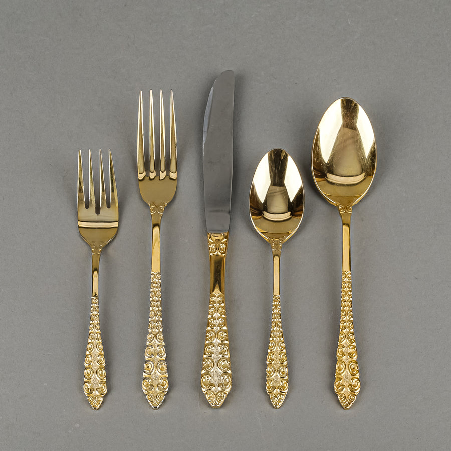 TOWLE Supreme Cutlery Golden Carino Gold Plated Flatware 8 Place Settings + Extras