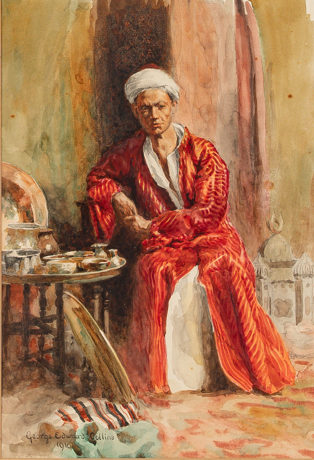 George Edward Collins (British 1880-1967) Orientalist Painting Of a Seated Man