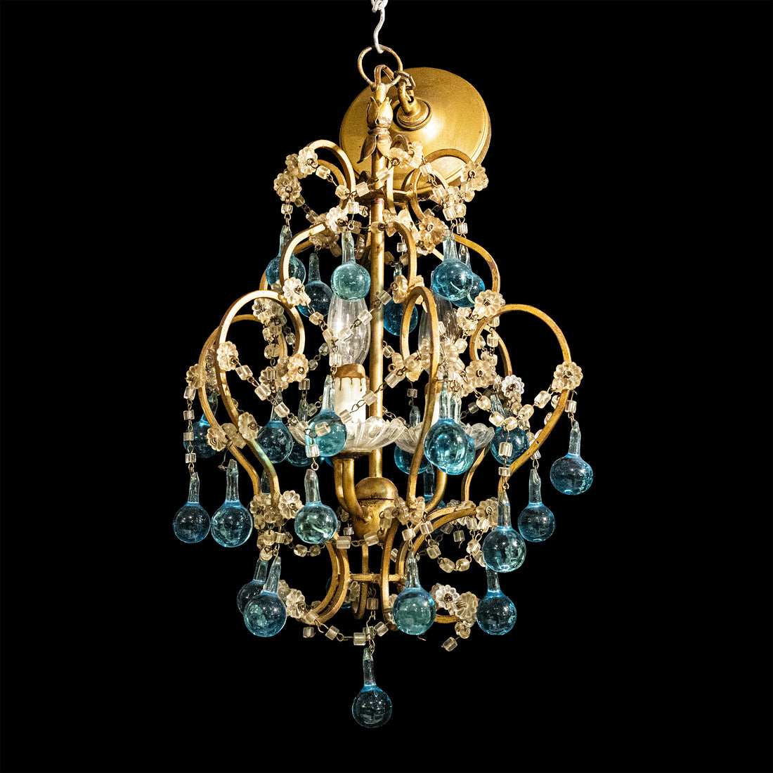 Gilt Steel 3 Light Fixture W/Italian Style Drops