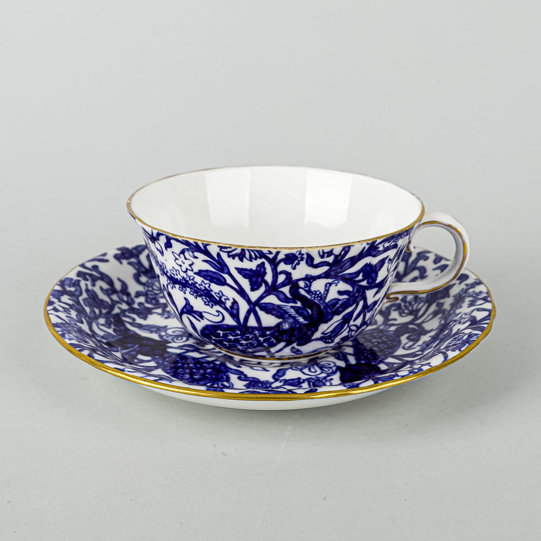 ROYAL CROWN DERBY Peacock Blue Cup & Saucer - Low Flat Cup