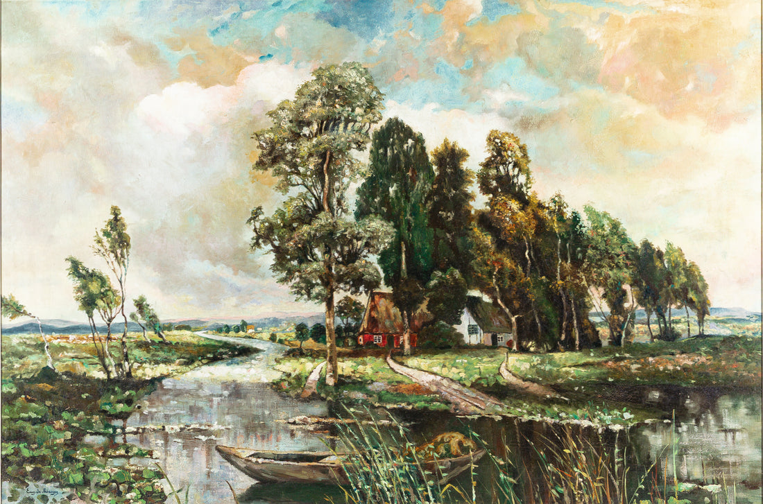 Eugene De Maeyer - Landscape W/River & Cottages