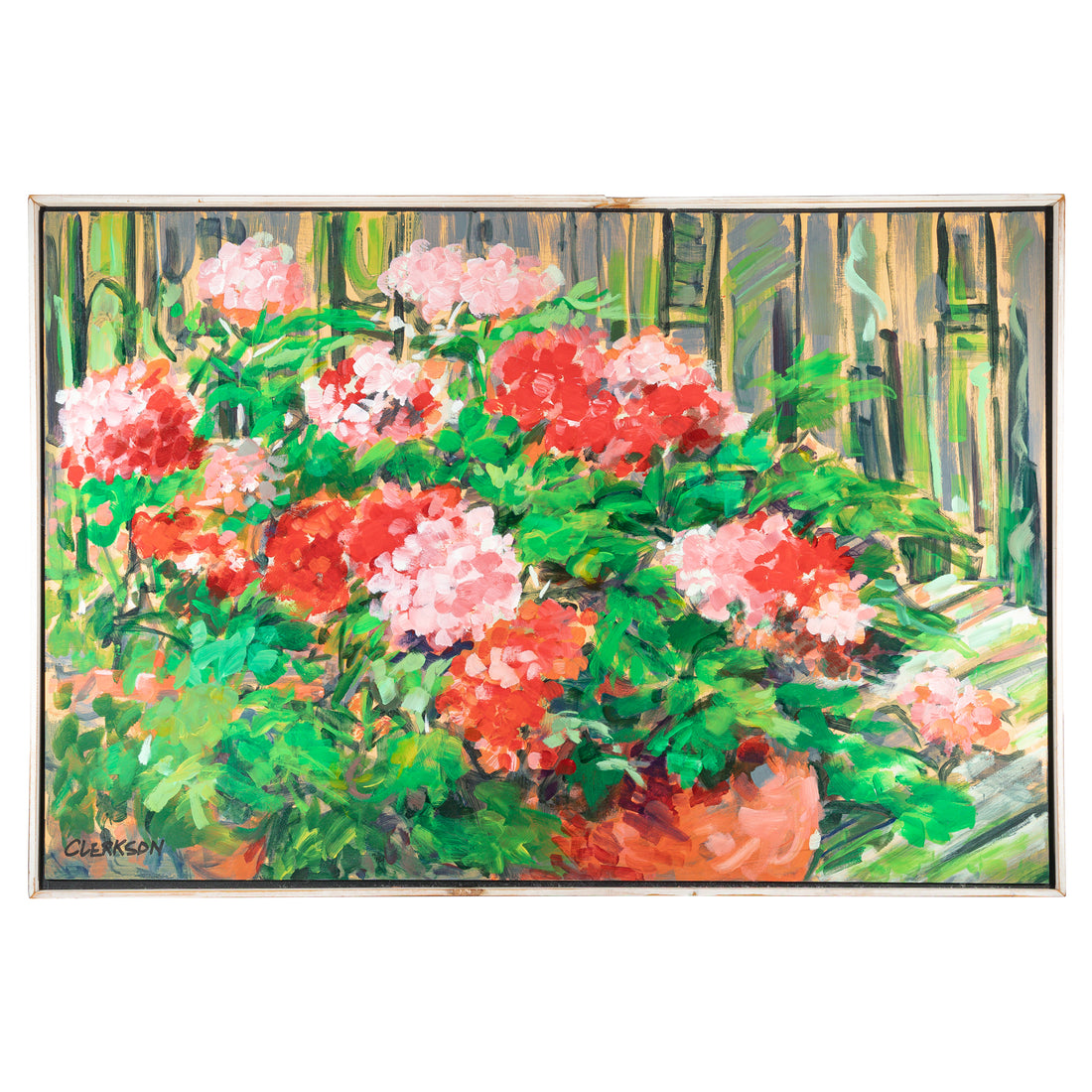 Clerkson "Potted Geraniums" Acrylic On Board