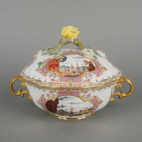 DRESDEN Meissen Hand Painted Panel China Floral Covered Bowl