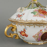 DRESDEN Meissen Hand Painted Panel China Floral Covered Bowl