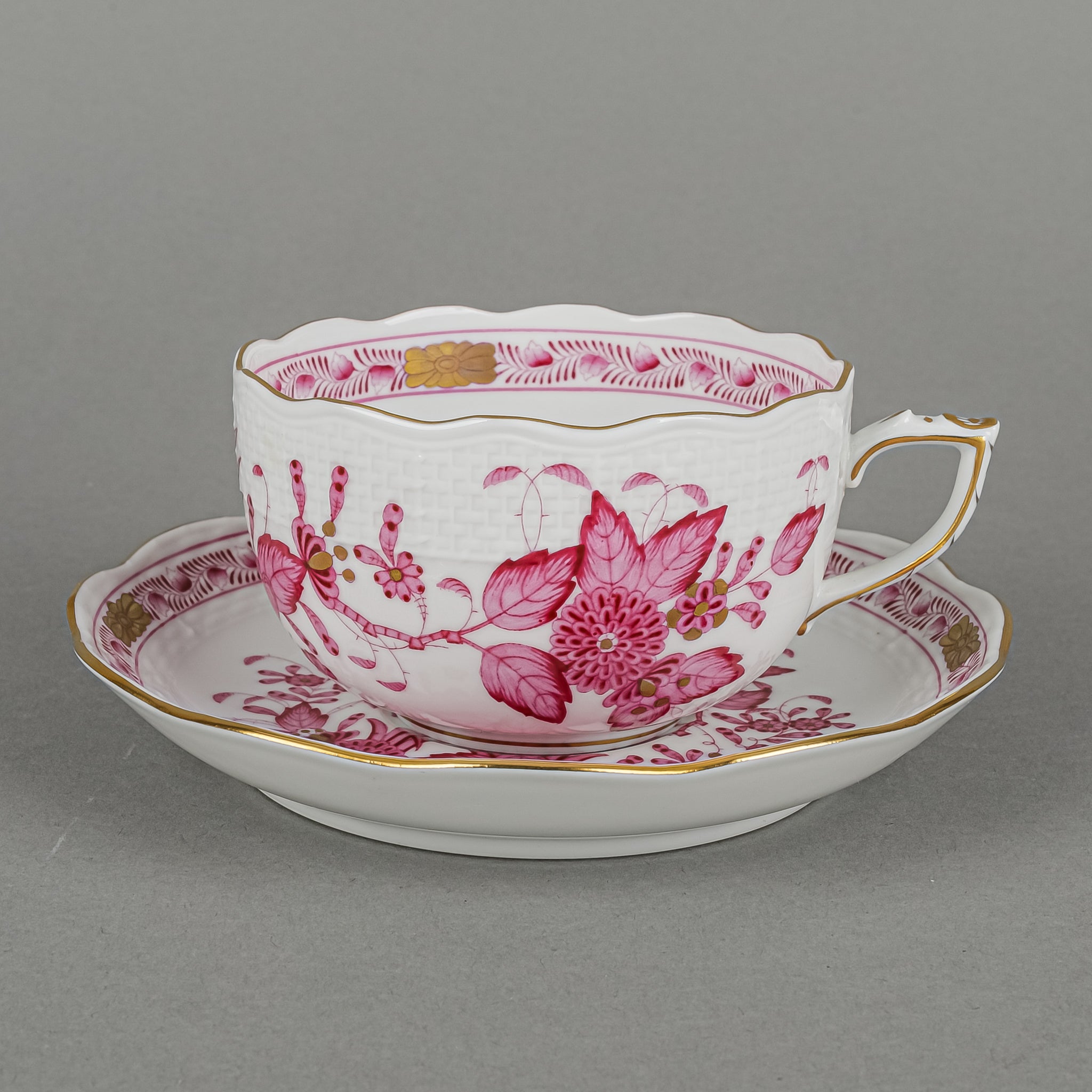 HEREND Indian Basket Pink Cup & Saucer 724 - Around The Block
