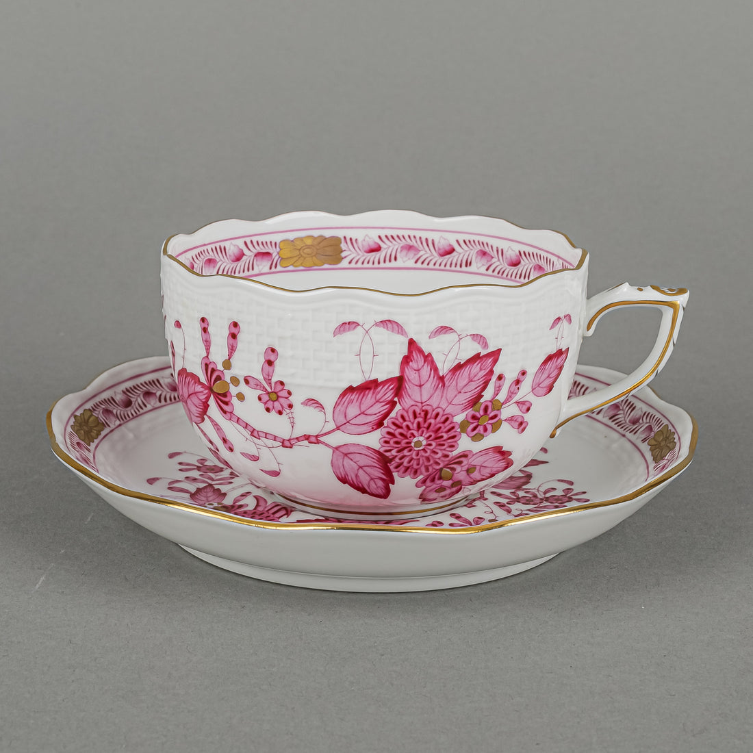 HEREND Indian Basket Pink Cup & Saucer 724