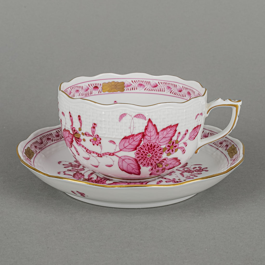 HEREND Indian Basket Pink Cup & Saucer 724