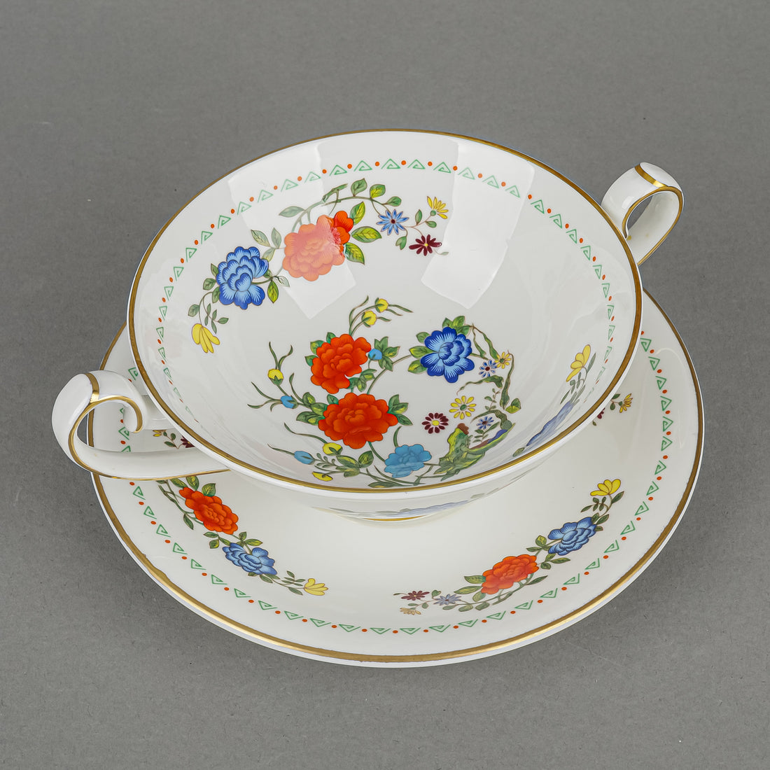 AYNSLEY Famille Rose Cream Soup And Saucers Set Of 6 -  12pcs