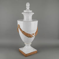 Neoclassical Style White Glaze Terracotta Lidded Urn