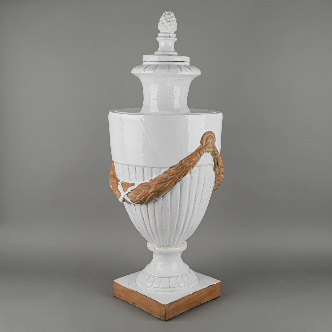 Neoclassical Style White Glaze Terracotta Lidded Urn