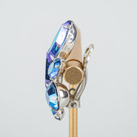 SHERMAN Silver Tone Blue Peacock AB Cluster Clipons Earrings