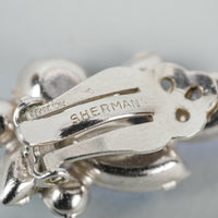 SHERMAN Silver Tone Blue Peacock AB Cluster Clipons Earrings