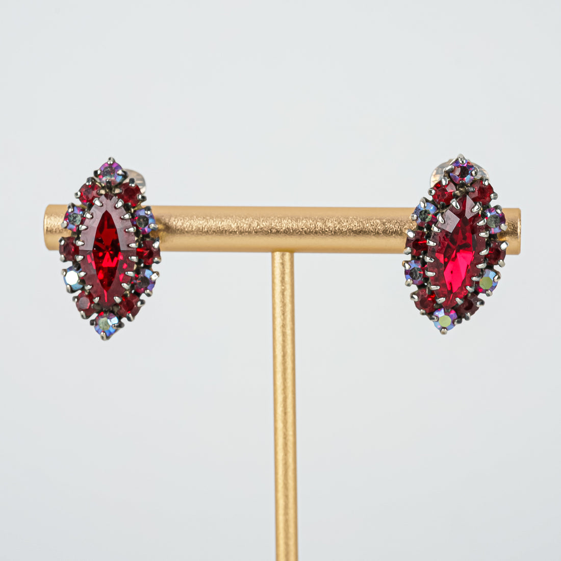 SHERMAN Japanned Siam Red AB Clipon Earrings