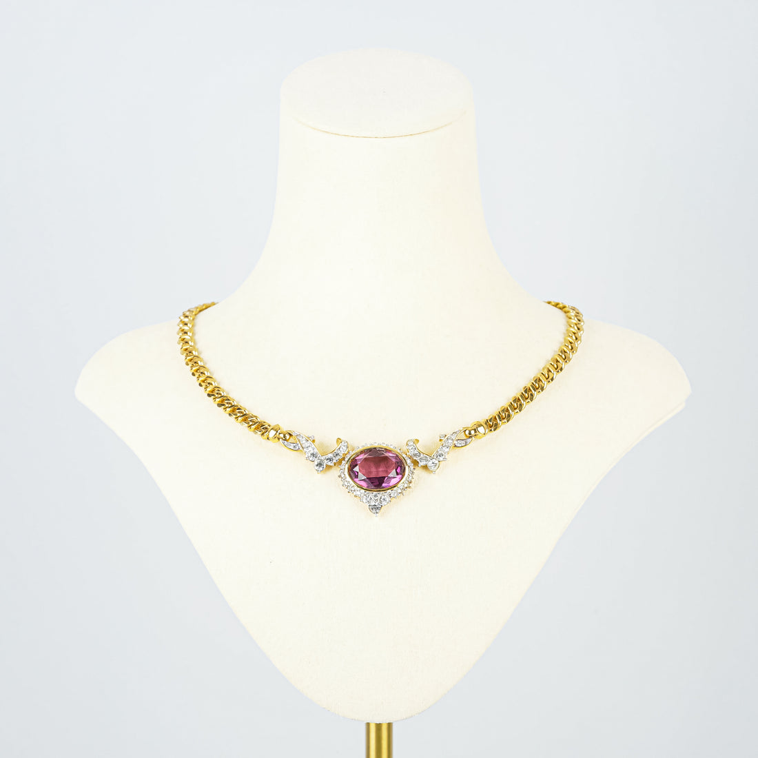 NINA RICCI Gold-Tone Cuban Chain Clear/Purple Cubic Zirconia