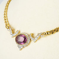 NINA RICCI Gold-Tone Cuban Chain Clear/Purple Cubic Zirconia