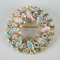 SHERMAN Gold Tone AB Wreath Brooch