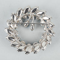 SHERMAN Silver Tone Blue Peacock AB Wreath Brooch