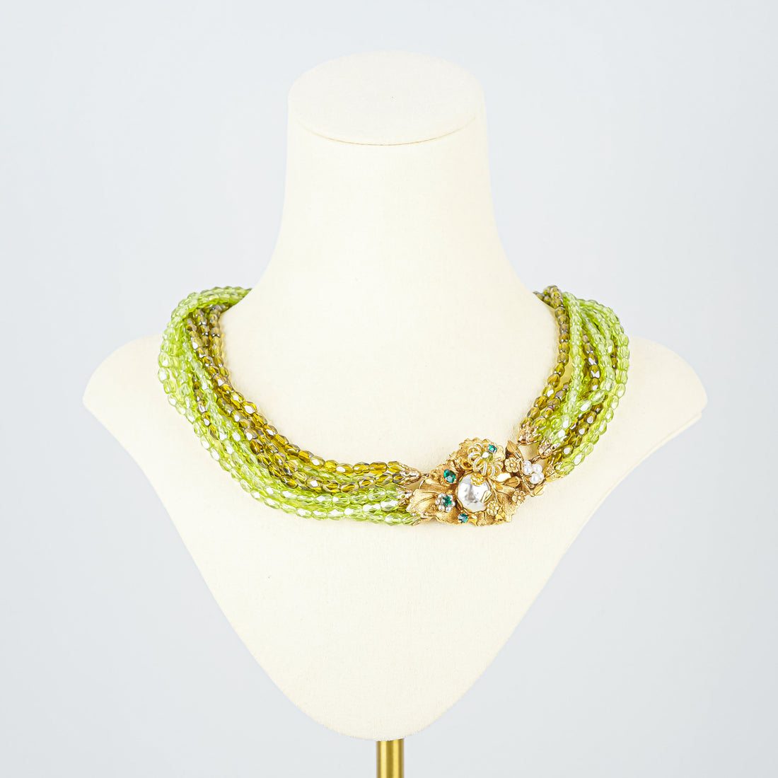 HATTI CARNEGIE Gold Tone Eight Strand Green Faceted Glass Necklace