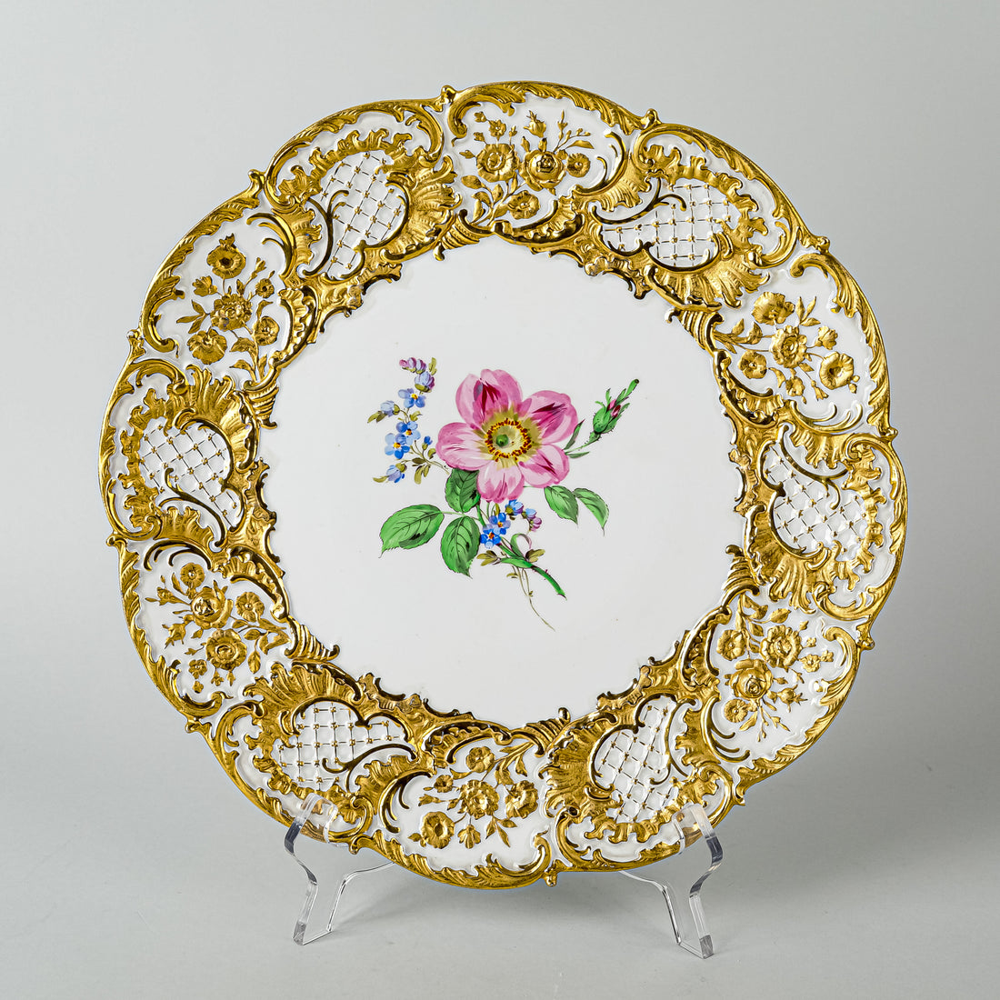 MEISSEN Gilt Embossed Hand Painted Floral Plate