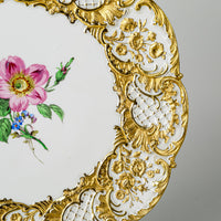 MEISSEN Gilt Embossed Hand Painted Floral Plate