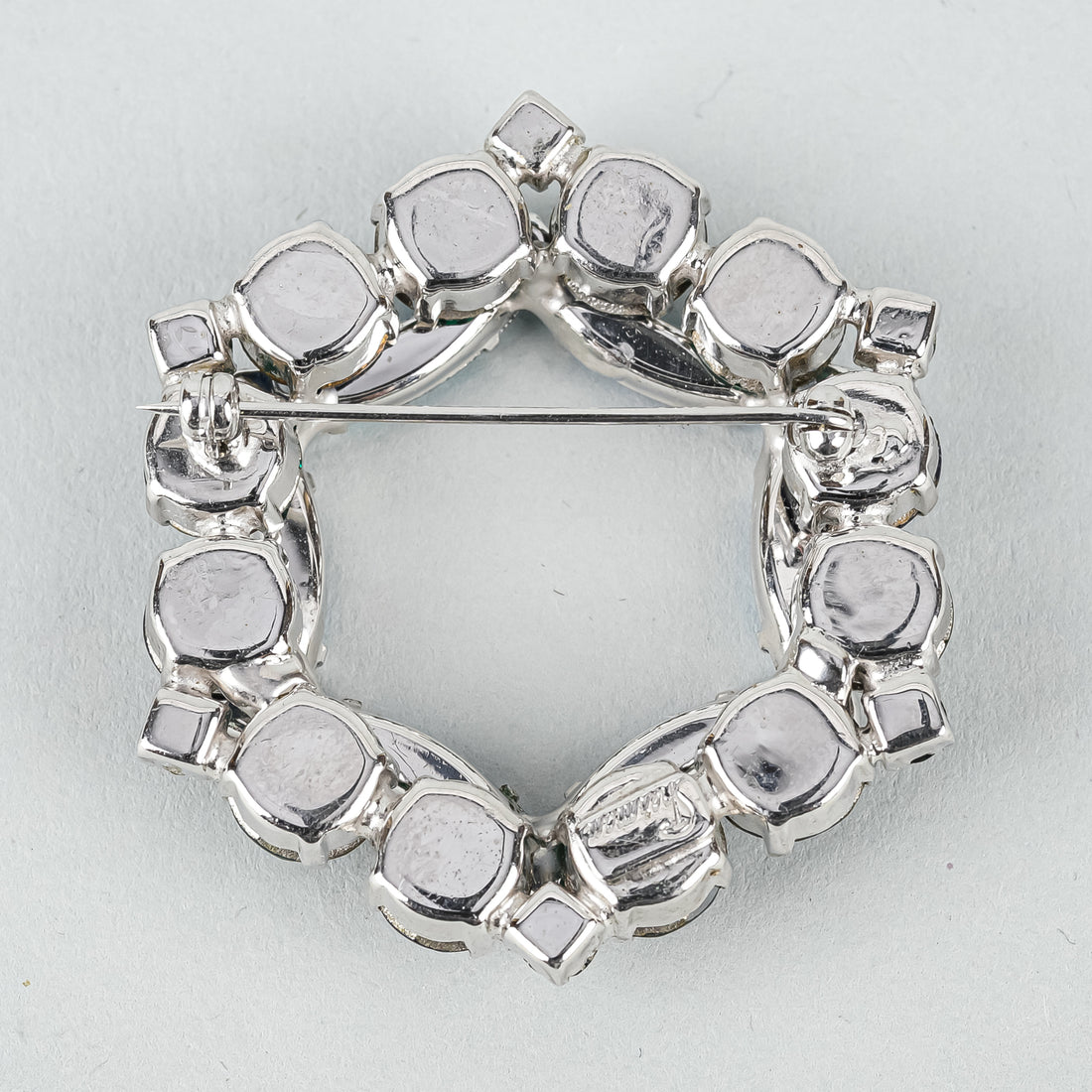 SHERMAN Silver-Tone AB Blue/Green Wreath Brooch