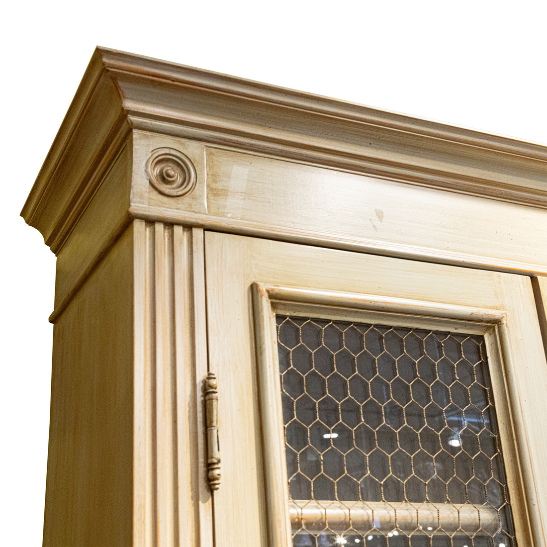 Milk-Painted French Provincial Vitrine With Wire Doors