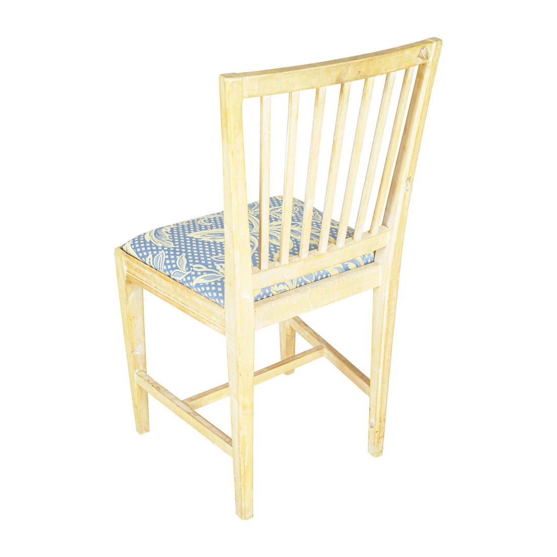 Vintage Spindle Back Chairs w/Blue & Yellow Upholstery Set of 4