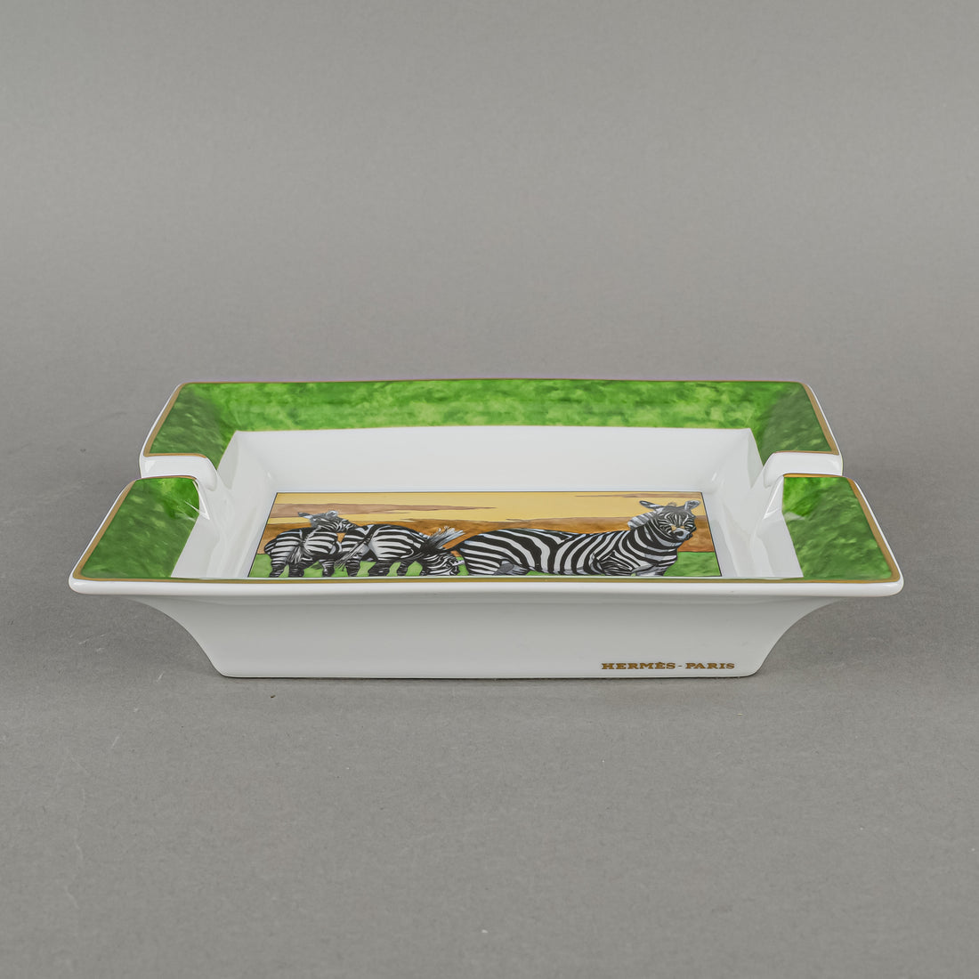HERMES Zebra Green & Gold Ashtray