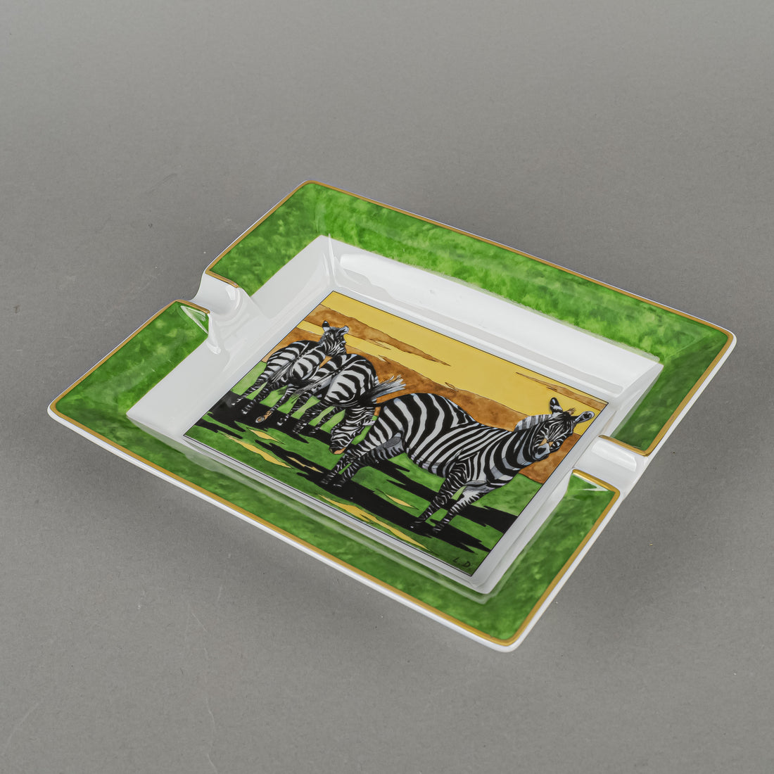 HERMES Zebra Green & Gold Ashtray