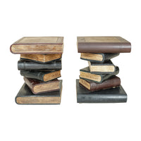 Painted Wood Book Pile End Tables Set of 2