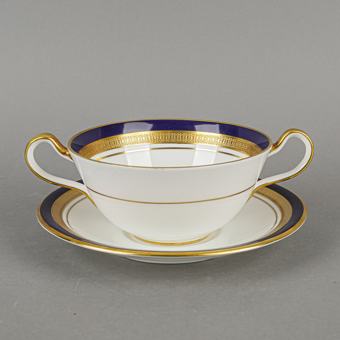 AYNSLEY Cobalt Royale Cream Soup And Saucers Set Of 4