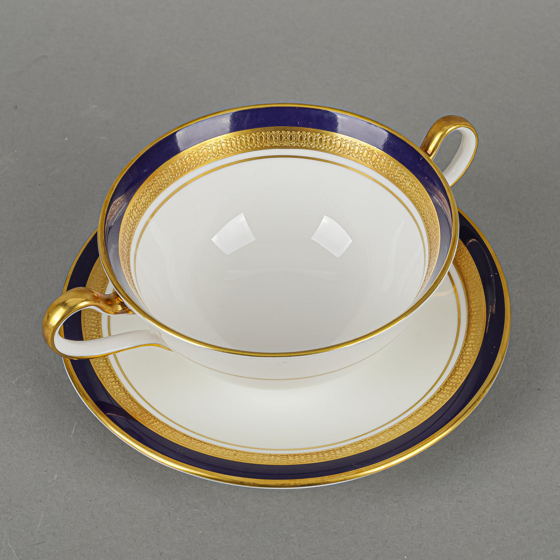 AYNSLEY Cobalt Royale Cream Soup And Saucers Set Of 4