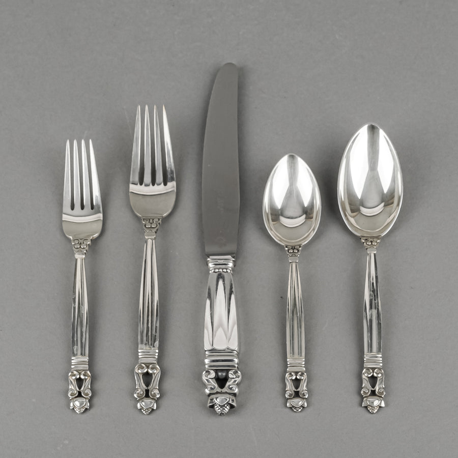 GEORG JENSEN Acorn Sterling Flatware 8 Place Settings Plus Extras