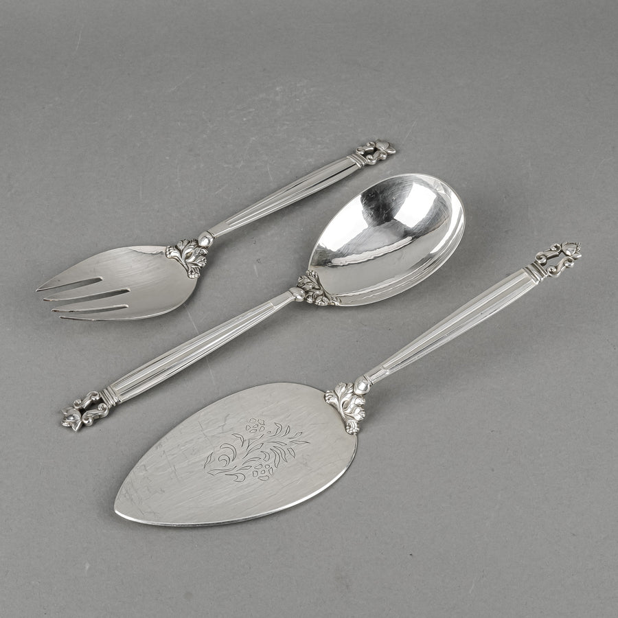 GEORG JENSEN Acorn Sterling Flatware 8 Place Settings Plus Extras