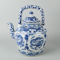 Chinese Large Blue And White Dragon Teapot
