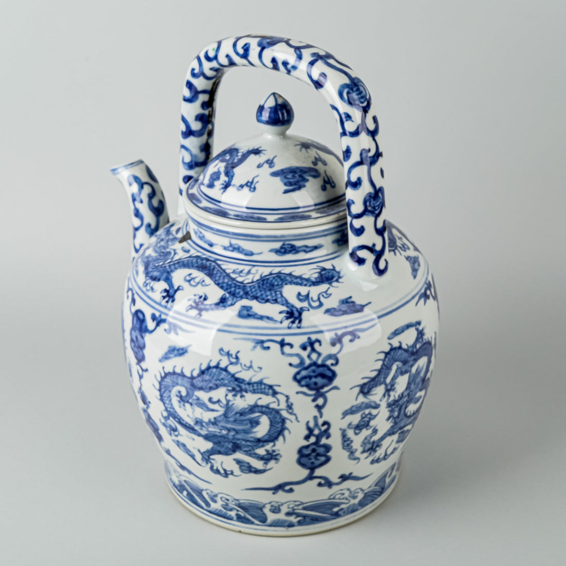Chinese Large Blue And White Dragon Teapot
