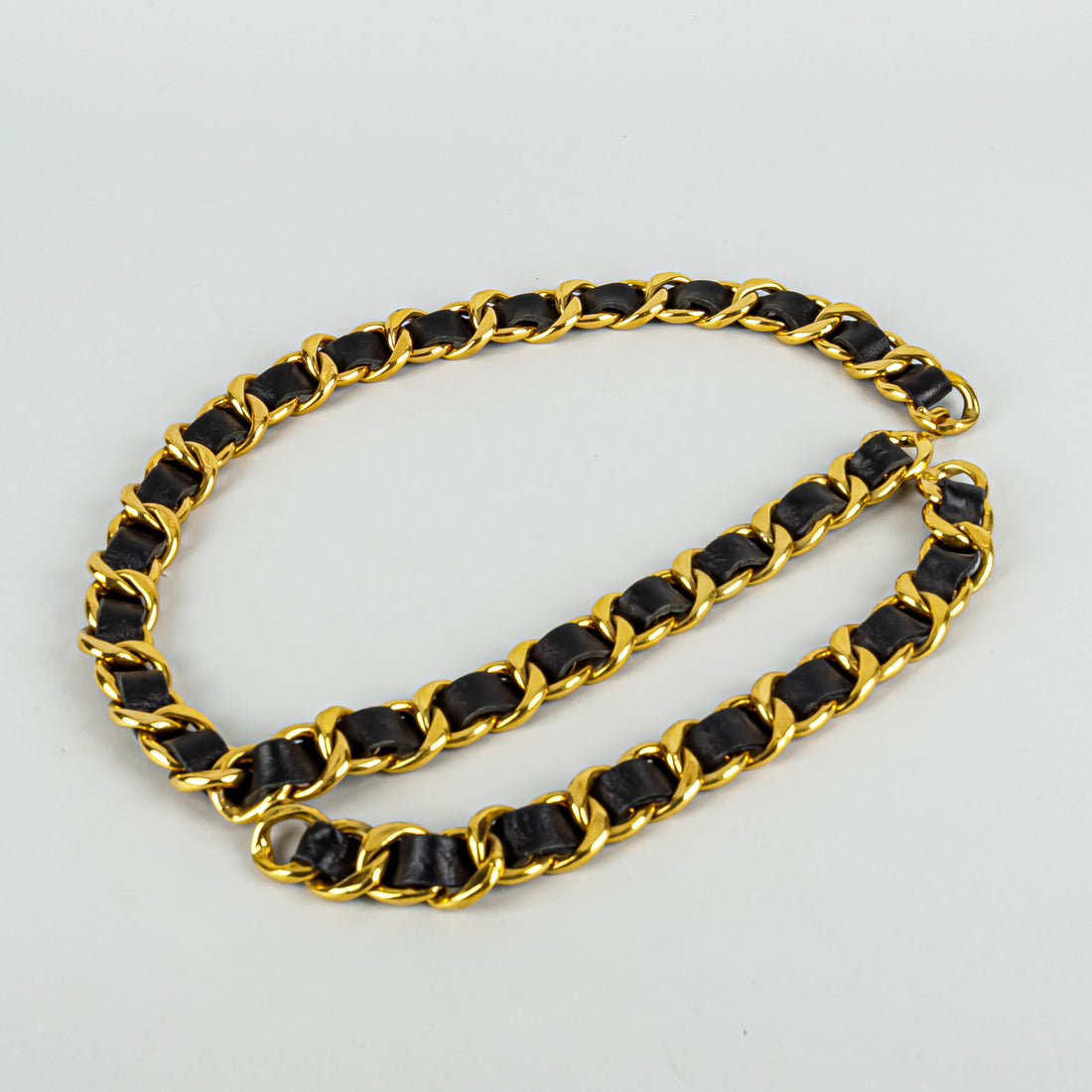 CHANEL Vintage 24K Gold Plate Chain Leather Double Belt