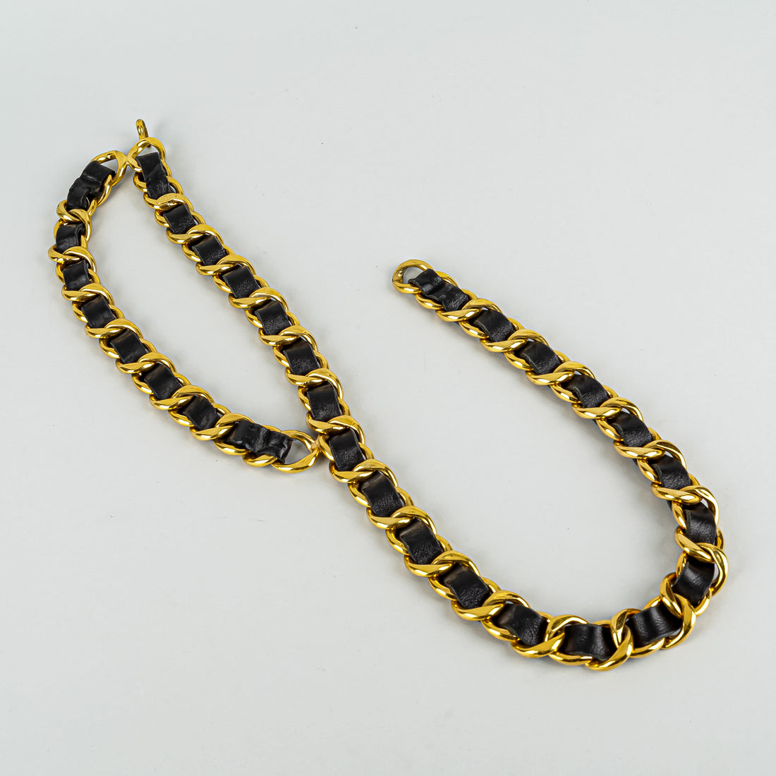 CHANEL Vintage 24K Gold Plate Chain Leather Double Belt